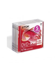 TDK T18448 DVD-RW RE-RECORDABLE / DVD REINSCRIPTIBLE 4.7GB 1x-2x SPEED 5P FJC