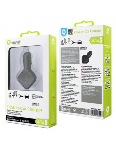 Chargeur de voiture 3.1A Dual USB (1A sans fil + 2.1A) muvit Noir 2