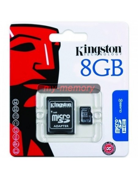 microSDHC 8GB Class 4 Flash Card KINGSTON AVEC ADAPTEUR