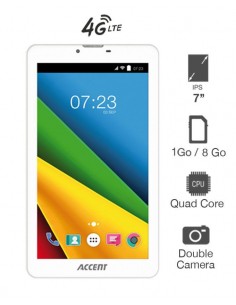 Tablette Accent Fast 7 - 4G - 8 Go - 1Go Ram - Android 5.1 - Blanc