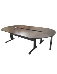 TABLE DE REUNION avec piètement métallique composée 2 plateaux 180 x 80 cm + 2 demi lune , dim.: 300 x 160 cm