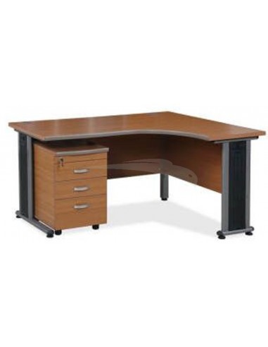 Bureau en bois avec pieds en métal (W1600xD1200xH730) cerisier + Caisson mobile 3 tiroirs