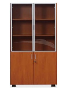 Armoire de bureau haute : portes battantes en verre et en bois (W800xD400xH1890)