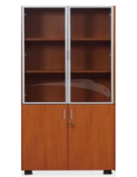 Armoire de bureau haute : portes battantes en verre et en bois (W800xD400xH1890)