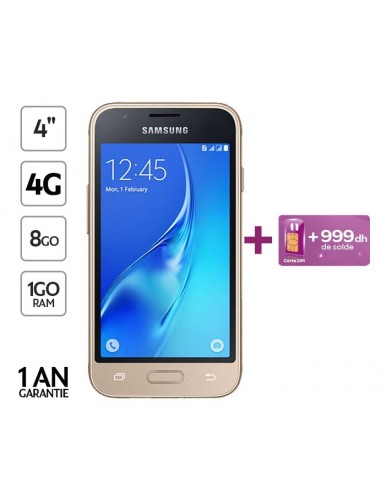 SAMSUNG - Galaxy J1 mini Prime + Carte SIM inwi avec 999Dh de solde - 4\" - 1 Go RAM - 8 Go ROM - Gold