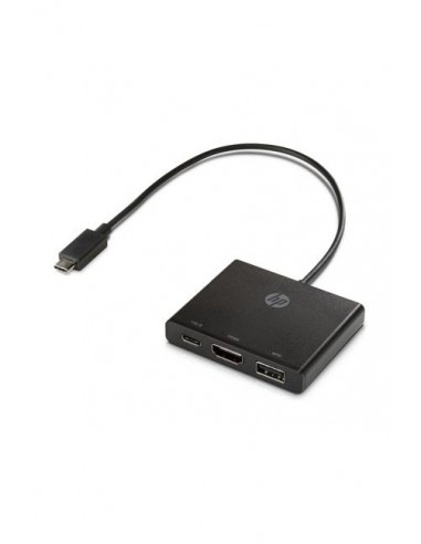 Adaptateur HP USB-C vers HDMI - USB 3.0 et USB-C /Noir /USB-C 3.1 - HDMI 1.4 - USB 3.0 - USB-C 3.1 /4,5 W