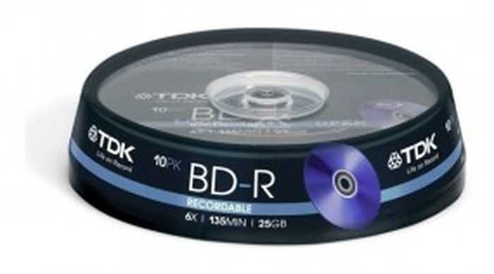 TDK T78082 Blu-ray BD-R RECORDABLE 6x 135 MIN 25GB 10 Cakebox