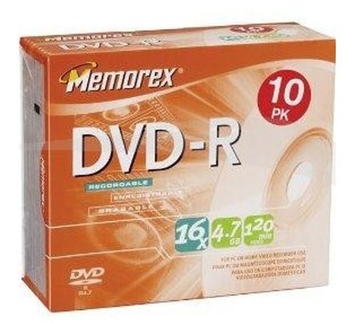 DVD-R -MEMOREX - 16X 4.7GB - AVEC POCHETTE - BOÎTE DE 10 DVD-R