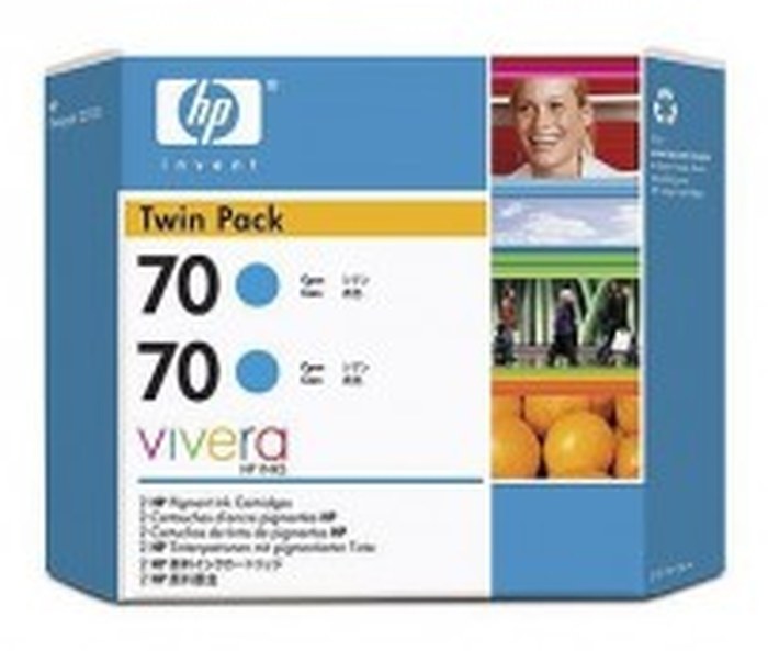 HP 70 2-pack 130-ml Cyan Ink Cartridges (CB343A)