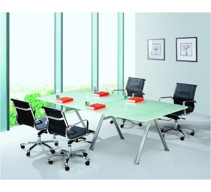 Table de réunion en verre & métal 240 cm