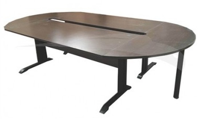 TABLE DE REUNION avec piètement métallique composée 2 plateaux 180 x 80 cm + 2 demi lune , dim.: 300 x 160 cm