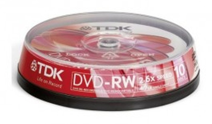 TDK T19857 DVD-RW RE-RECORDABLE / DVD REINSCRIPTIBLE 4.7GB 2x-6x 10 Cakebox