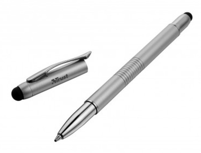 Trust 3en1 Stylet pour Tablettes et Smartphones avec Pointe Standard, Pointe Haute Précision et Pointe de Stylo Bille - Gris