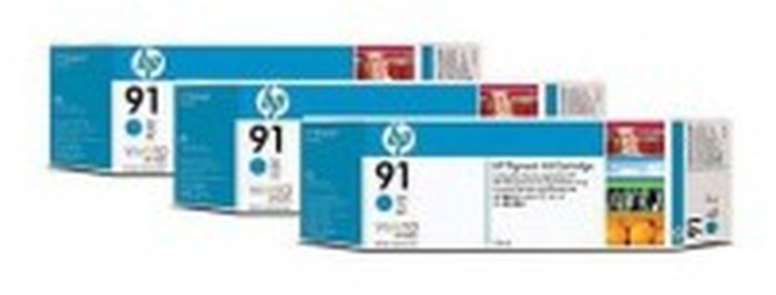 HP 91 3-pack 775-ml Cyan Cartouches (C9483A)