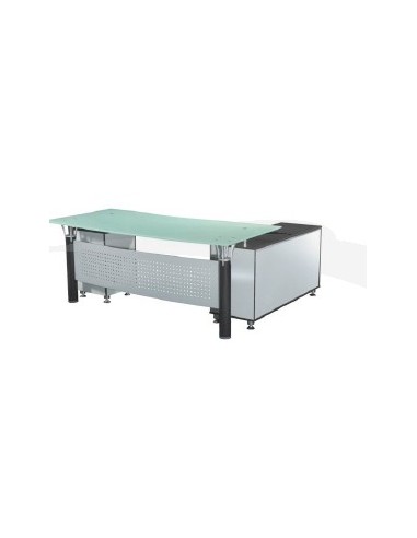 Set \"EXECUTIVE6\" bureau + retour + caisson 1800*860*760 en verre trempé Wengé