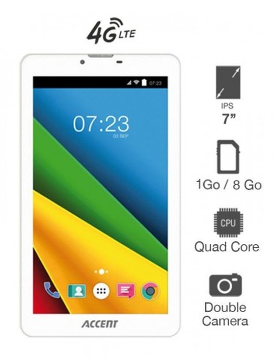 Tablette Accent Fast 7 - 4G - 8 Go - 1Go Ram - Android 5.1 - Blanc