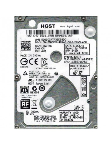Disque dur interne 500Go SATA 2,5 \" pour PC portable
