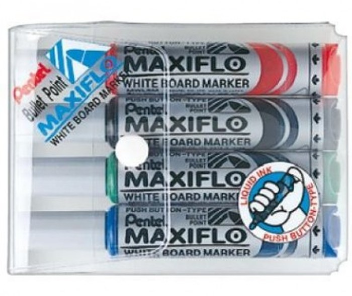 MARQUEUR TABLEAU BLANC - PENTEL -MAXIFLO - Pochette de 4 marqueurs
