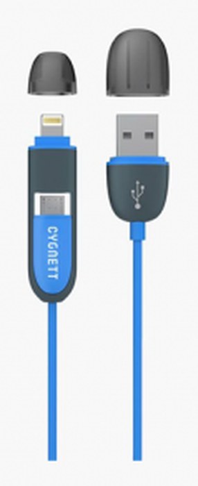 Cable 2 en 1 Chargeur et USB Bleu et Gris