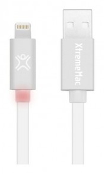 Câble Éclairé XtremeMAc à LED Plat - 1,2 m Blanc / Argent (XCL-FLD-83)