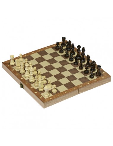 Jeu d'échecs dans une boite en bois pliable