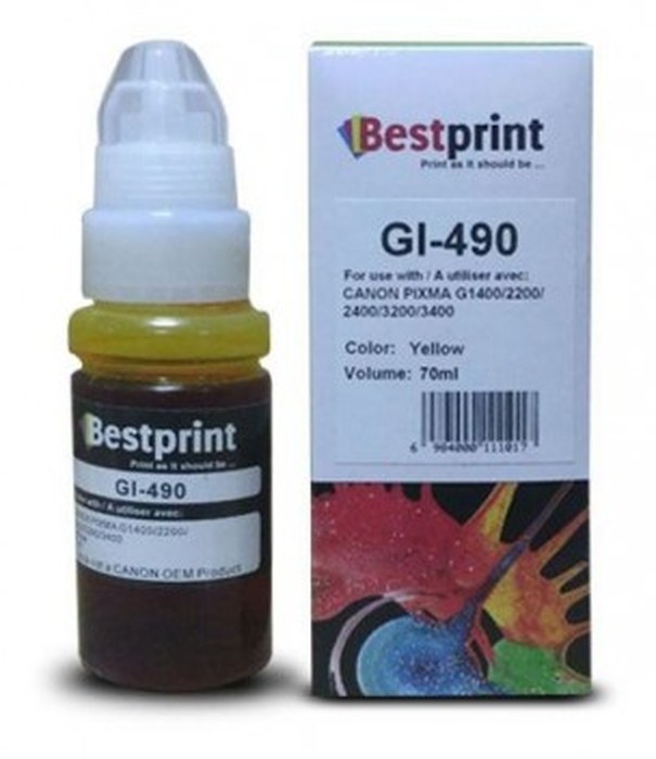 Bouteille BESTPRINT /Jaune /70 ml /Canon 0664C001AA /PIXMA G1400 - G2400 - G3400