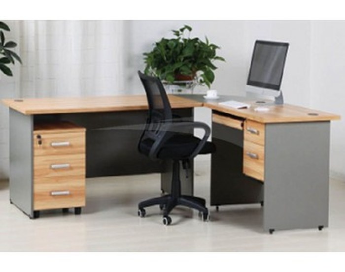 Bureau Président en bois + retour + Caisson 3 tiroirs (W1600xD1600xH730)