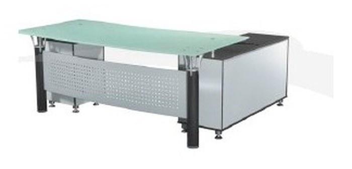 Set \"EXECUTIVE6\" bureau + retour + caisson 1800*860*760 en verre trempé Wengé