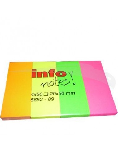 POST IT - INFO NOTES - BLOCS DE 4 POST-IT - 20 x 50 mm - Lot de 10 Blocs