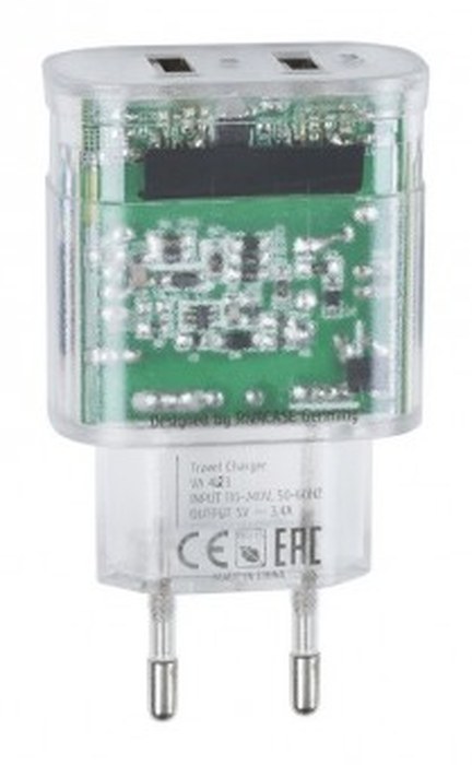 Chargeur Secteur Mural Rivapower VA4123 2USB x 3.4 A - Micro USB 1 m Transparent