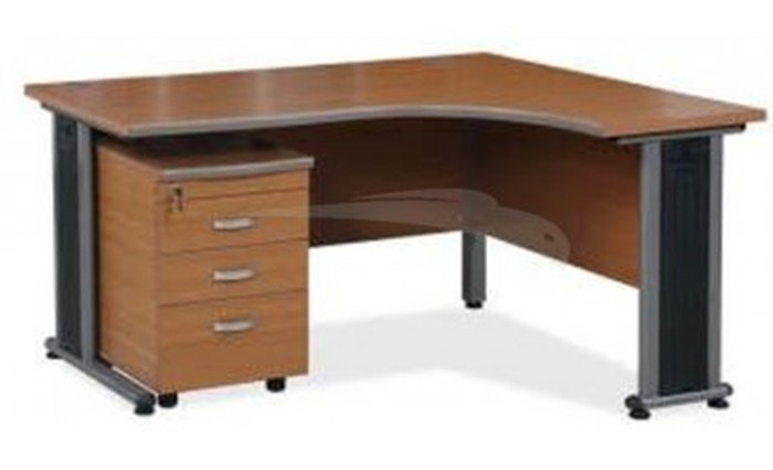Bureau en bois avec pieds en métal (W1600xD1200xH730) cerisier + Caisson mobile 3 tiroirs