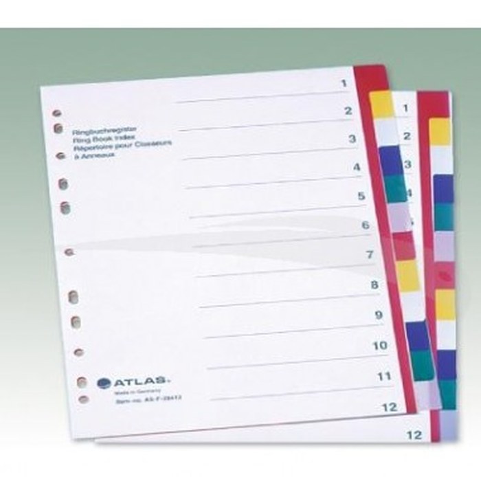 INTERCALAIRES NUMÉRIQUES - ATLAS - A4 - lot de 25 jeux de 12 intercalaires
