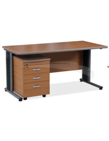 Bureau en bois avec pieds en métal + caisson 3 tiroirs à clés (W1600xD720xH730)