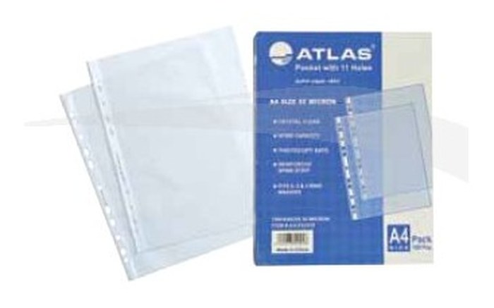 POCHETTES PERFORÉES - ATLAS - A4 - 80 MICRONS - 100 POCHETTES