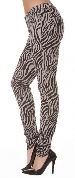 Pantalon Jeans Gris motifs noir Zébrés