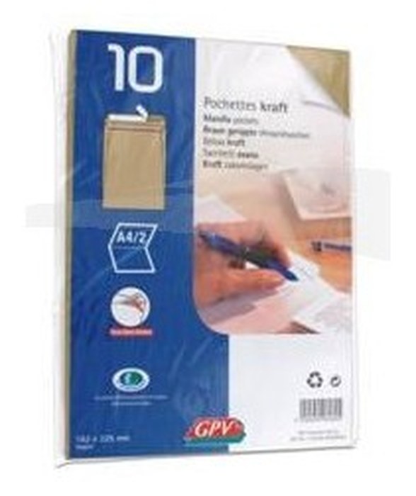 10 POCHETTES KRAFT - GPV - 90g - AUTO ADHÉSIVES - 162 X 229 mm - Lot 2 packs de 10 pochettes
