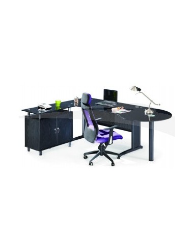 Bureau en verre trempé et métal + retour + jonction L 220 P 168 H 75 cm
