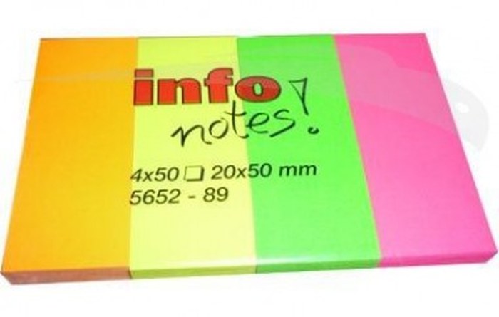 POST IT - INFO NOTES - BLOCS DE 4 POST-IT - 20 x 50 mm - Lot de 10 Blocs
