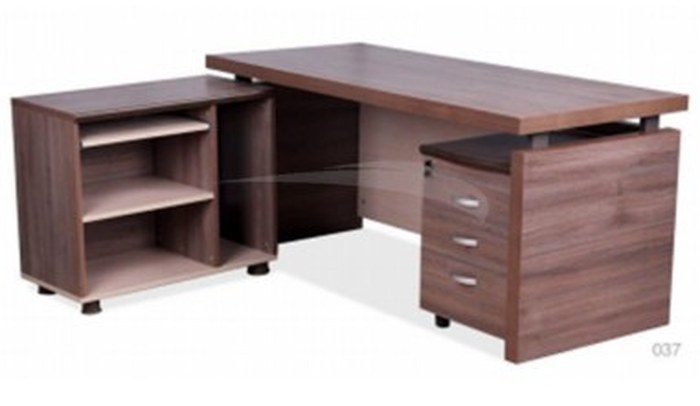 Bureau Président en bois + retour + caisson mobile 3 tiroirs à clés (W2000xD950xH730)