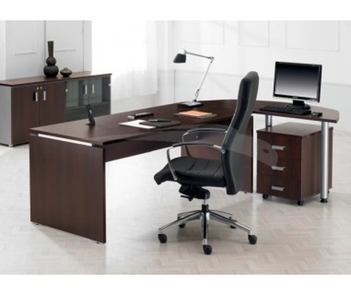BUREAU DE DIRECTION 200 x 100 cm avec retour avec rangement, épaisseur 40 mm, en MDF et cuir