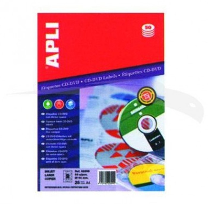 ÉTIQUETTES ADHÉSIVES F/ F POUR CD - APLI - boîte de 50 étiquettes