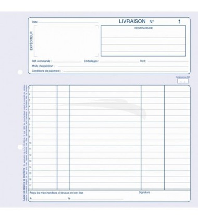 CARNET BON DE LIVRAISON