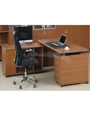 Bureau Président + retour + caisson 3 tiroirs W1800xD1800xH730