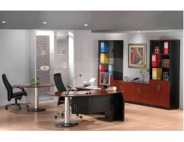 BUREAU PRÉSIDENT - OVALE - AVEC BIBLIOTHÈQUE - EN BOIS ACAJOU