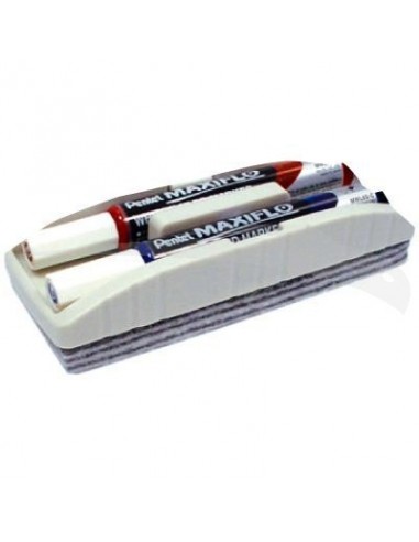 MARQUEUR TABLEAU BLANC + BROSSE - PENTEL - Boîte de 2 marqueurs