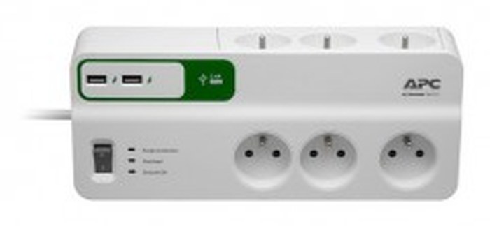 Bloc parafoudre APC Essential SurgeArrest 6 prises France 230V avec 2 ports de chargement USB