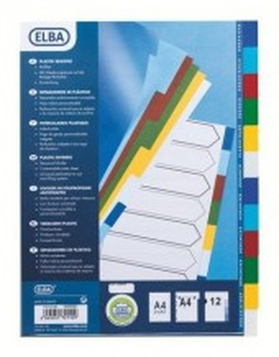 Intercalaire A4 polypropylène coloré Elba 12 onglets