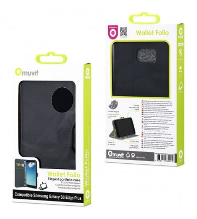 Funda Wallet Folio Negra Función Soporte y Tarjetero Samsung Galaxy S6 Edge Plus muvit