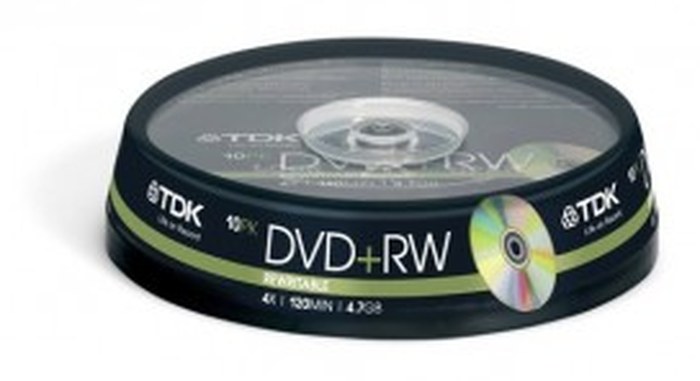 TDK T19524 DVD+RW REWRITABLE 4.7GB 1x-4x 120MIN 10 Cakebox