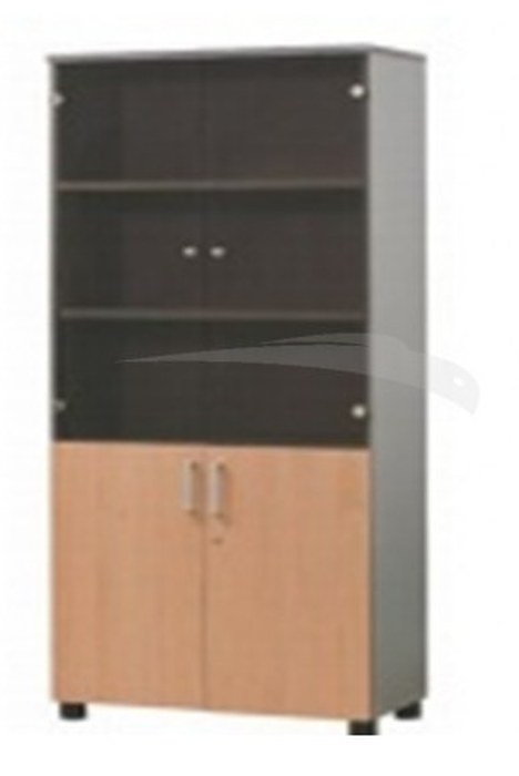 Armoire de bureau haute : portes battantes en verre et en bois (W800xD400xH1890)